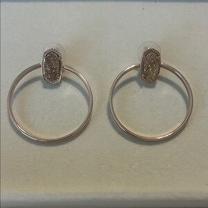 Kendra Scott Rose Gold Hoop Earrings with Druzy Oval Studs with hoops.
